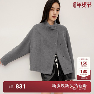 OCHIRLY欧时力 羊毛羊驼毛两穿领呢料外套女排扣宽松2025秋冬新品