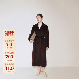 OCHIRLY欧时力 澳大利亚羊毛呢长款外套女大衣配腰带秋季