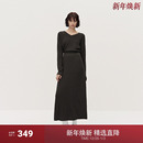 OCHIRLY欧时力羊毛长款 毛织连衣裙V领软糯保暖显瘦2025春新款