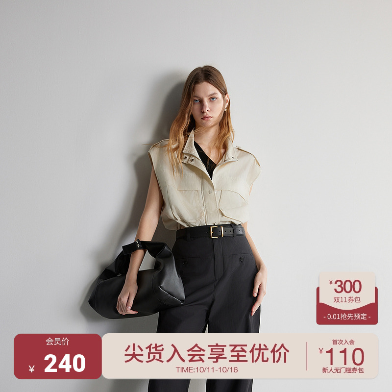 麻天丝工装风马甲外套女 ochirly欧时力2024新款夏装无袖设计感