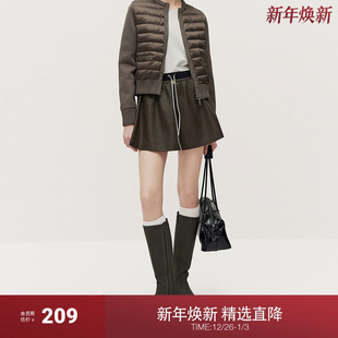 新品 女橡筋抽绳百搭休闲2024秋季 PU皮短裙两件套装 OCHIRLY欧时力