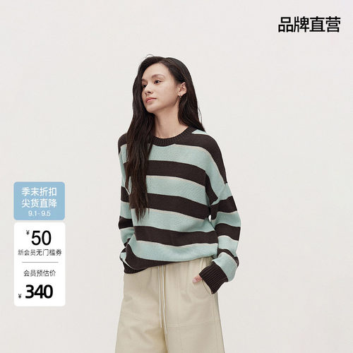 【可机洗100%羊绒衫】OCH.欧时力条纹老钱慵懒毛针织上衣春