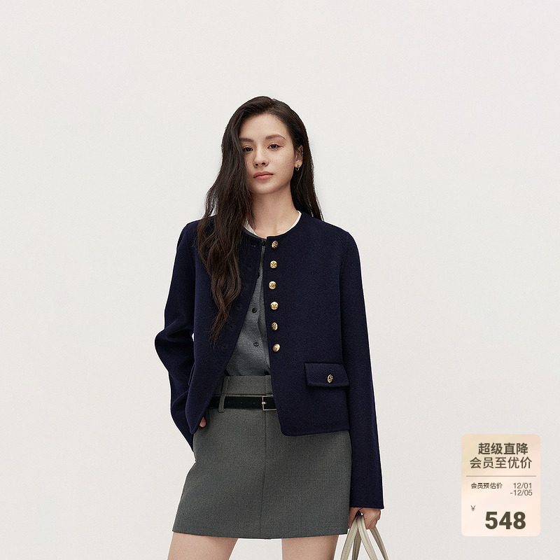 OCHIRLY欧时力 澳进口美丽诺羊毛双面呢小香风外套女2024秋冬新品