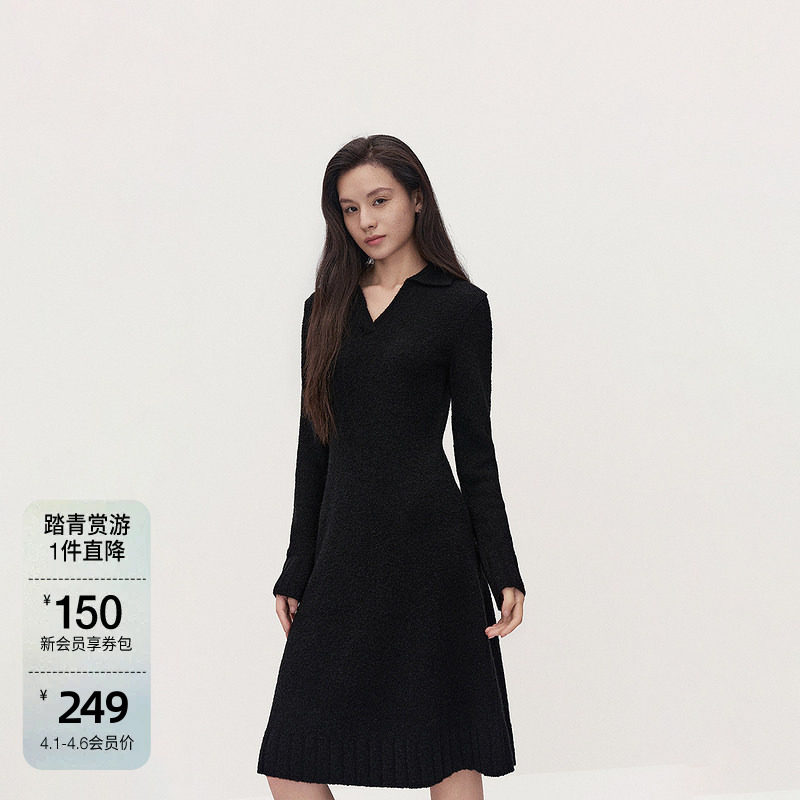 OCHIRLY欧时力POLO领毛织连衣裙收腰软糯气质时尚2025春新款