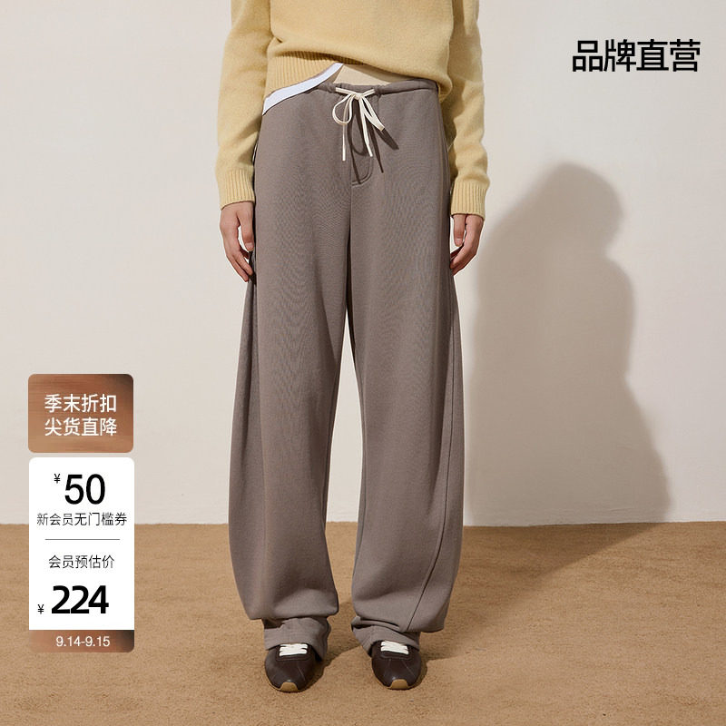 OCHIRLY欧时力 重磅纯棉弯刀裤女休闲卫裤显瘦抽绳秋冬图片