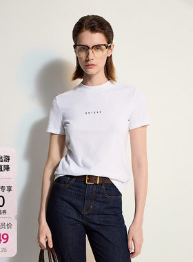 【新品】OCHIRLY欧时力 T恤女2026夏棉汉麻字母印花显瘦正肩短袖