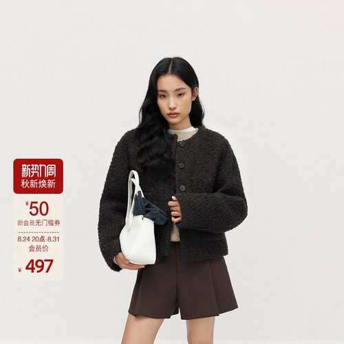 OCHIRLY欧时力 澳大利亚美丽诺羊毛花式呢外套女小香秋冬