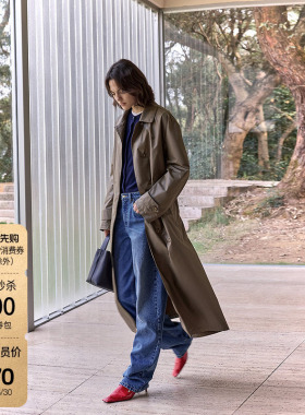 OCHIRLY欧时力 纯棉直筒牛仔长裤女复古松弛感蓝色2024秋季新品
