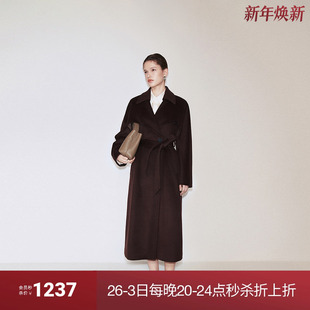 新品 外套女大衣配腰带2024秋季 澳大利亚羊毛呢长款 OCHIRLY欧时力