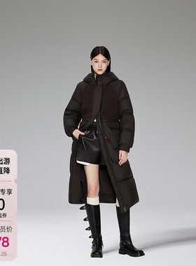 ochirly欧时力拼接毛织羽绒大衣