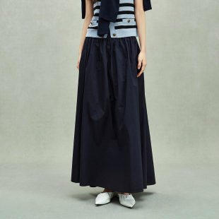 新品 ochirly欧时力 皱感纯棉a字半身裙伞裙长裙系带气质2025夏季