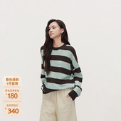 OCH.欧时力条纹老钱慵懒毛针织上衣25春新款 可机洗100%羊绒衫