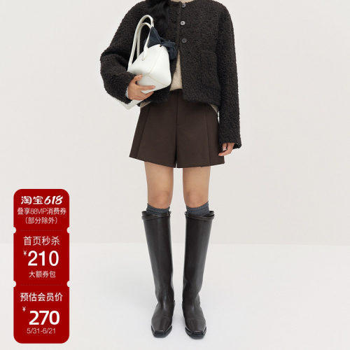 OCHIRLY欧时力 立体廓形压褶西装短裤女通勤显瘦高级2024秋冬新品