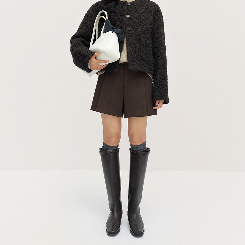 OCHIRLY欧时力 立体廓形压褶西装短裤女通勤显瘦高级2024秋冬新品