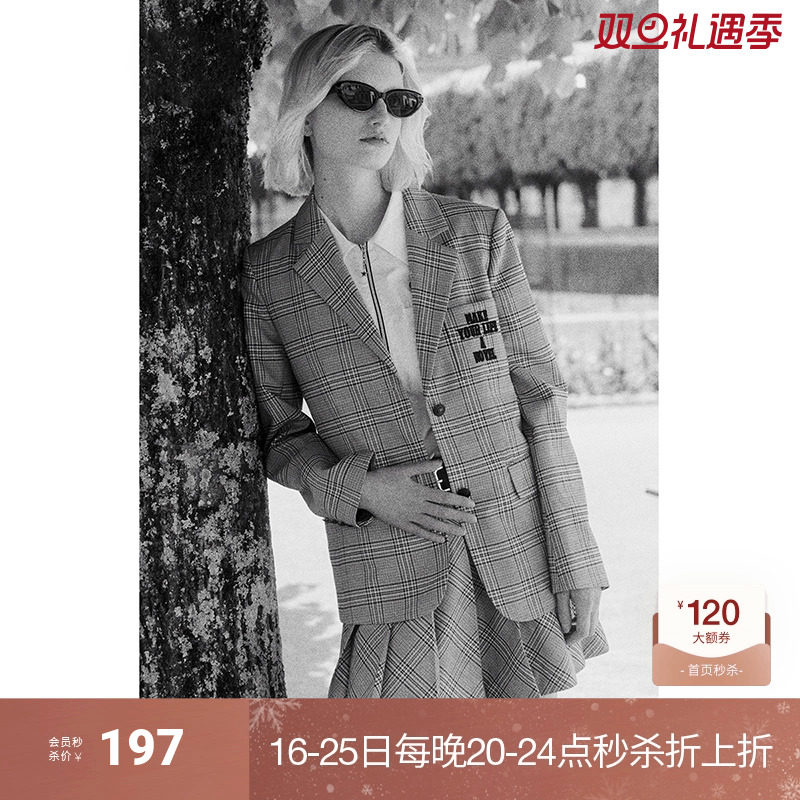 ochirly欧时力学院风格子西装外套女秋装