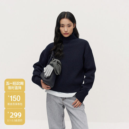 OCHIRLY欧时力 100%羊毛套头毛衣女烟管领保暖气质2024冬季新品
