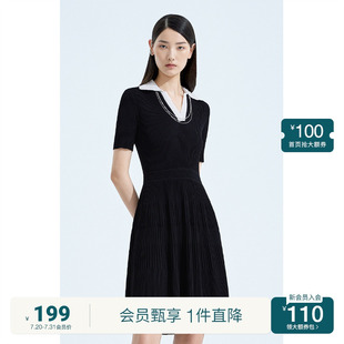 polo针织连衣裙早秋气质收腰显瘦坑条裙 ochirly欧时力