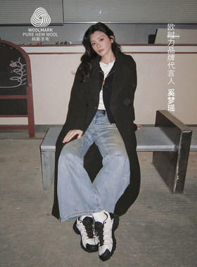 OCHIRLY[奚梦瑶同款]欧时力 纯羊毛腰带呢料大衣外套女秋冬季