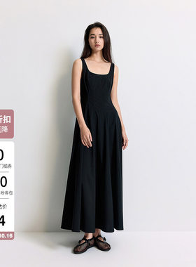 OCHIRLY欧时力 方领吊带连衣裙女长裙A字小黑裙度假裙夏新品