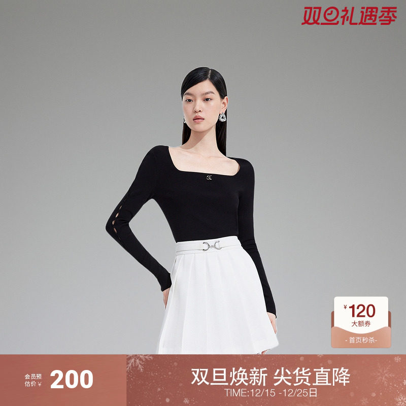 ochirly欧时力U领镂空短款针织