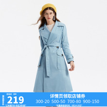 3件8折欧时力秋装大翻领腰带长款风衣外套1GZ3050520