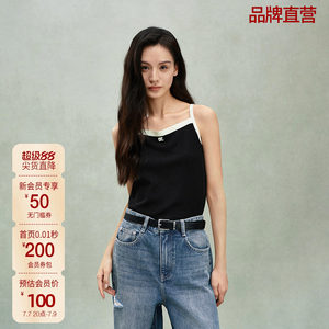 OCHIRLY欧时力 100%羊毛小香风撞色毛织背心吊带短款夏季新品