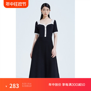 夏装 度假系列 小香风心形领针织连衣裙2023新款 欧时力 显瘦法式