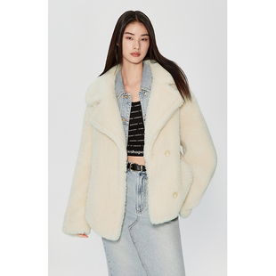 【高级环保皮草】欧时力 中长款外套女冬装大衣软糯保暖