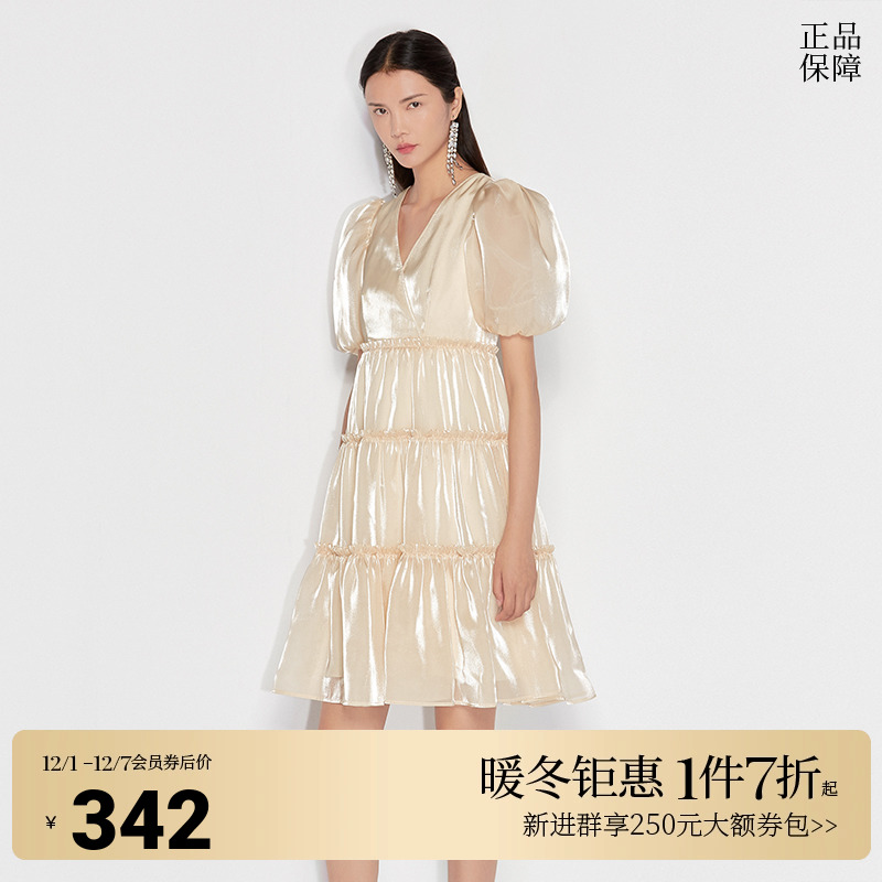 欧时力连衣裙夏装短袖泡泡袖娃娃裙宫廷风法式显瘦高腰