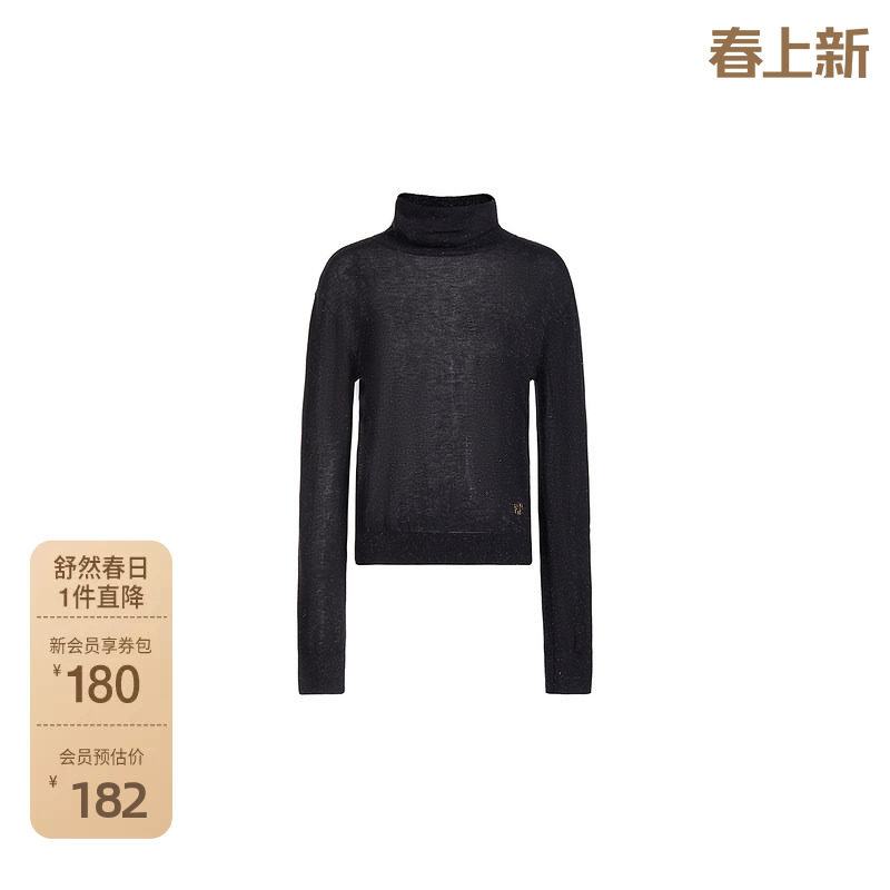 ochirly欧时力 高领羊毛毛衣女2024新款早春宽松金银丝轻薄气质