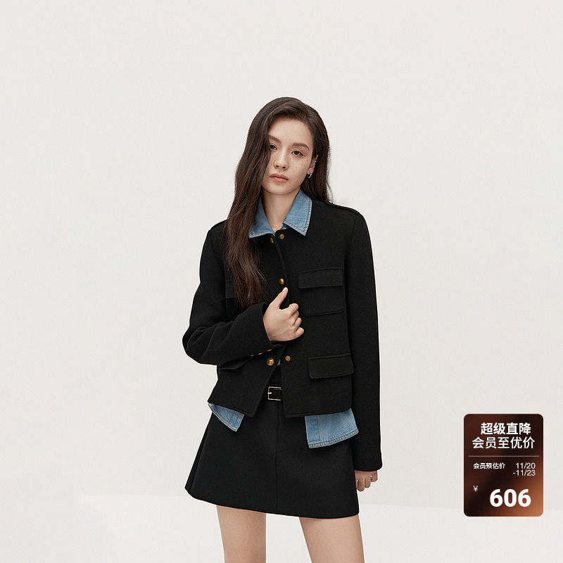 欧时力小香风双面呢外套