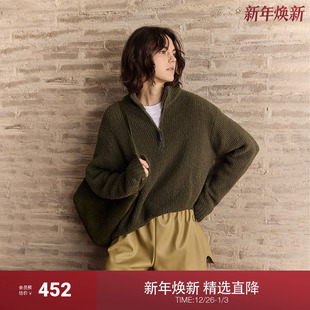 新品 OCHIRLY欧时力 澳大利亚羊毛毛衣女半开襟宽松保暖2024秋季