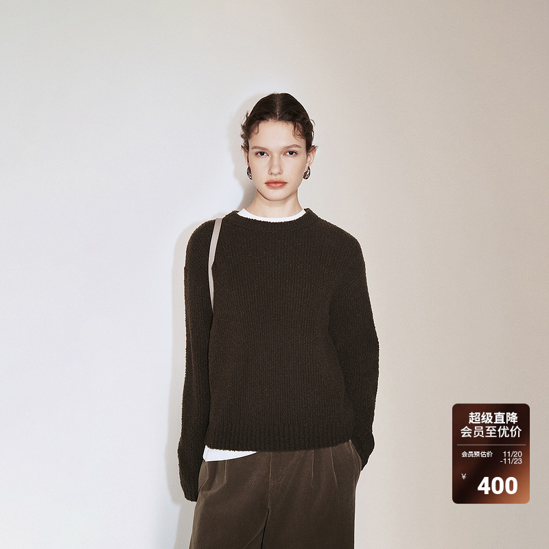 OCHIRLY欧时力 澳大利亚羊毛落肩套头毛衣女针织保暖2024秋季新品