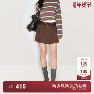 【董洁同款】OCHIRLY欧时力羊毛精纺A字半身裙短裙褶裙2024秋冬新