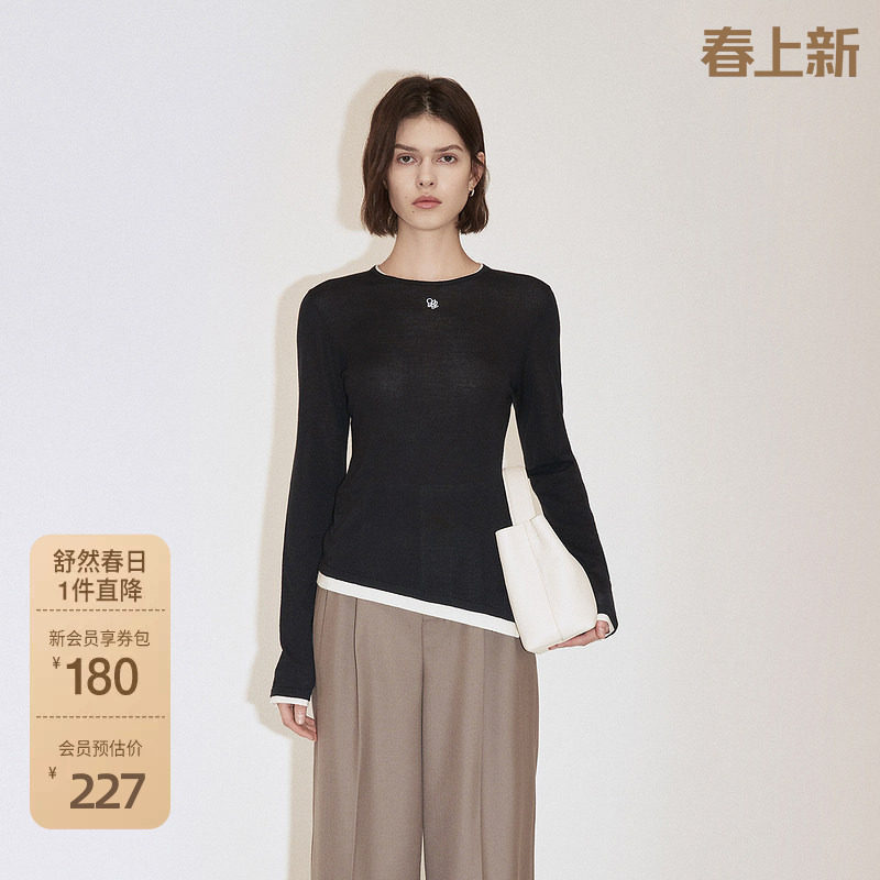 ochirly欧时力桑蚕丝羊毛套头毛衣女针织衫设计感2025春新款