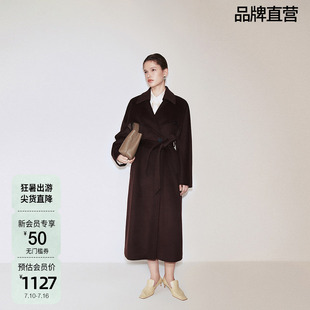 OCHIRLY欧时力 澳大利亚羊毛呢长款外套女大衣配腰带秋季