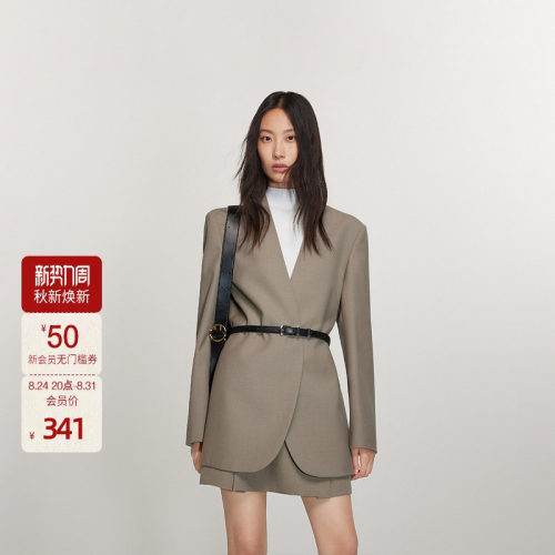 进口羊毛纱精纺呢西装外套女 欧时力早春通勤气质配腰带