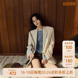 OCHIRLY欧时力 弹力灯芯绒西装外套女中长款高级感2024秋季新品