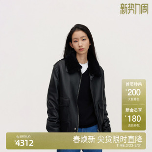 OCHIRLY欧时力 绵羊皮真皮外套女皮衣可拆毛领内胆2024秋冬新品