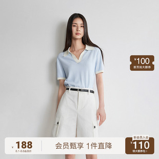 夏装 Polo短袖 ochirly欧时力2024新款 套头针织衫 上衣休闲透气 女