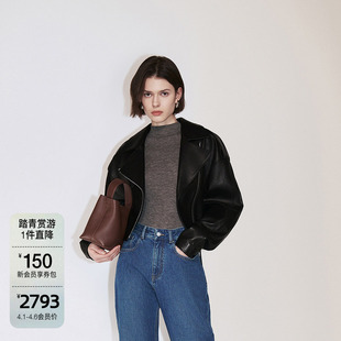 新品 羊皮真皮短夹克外套女不规则设计感2024秋季 ochirly欧时力