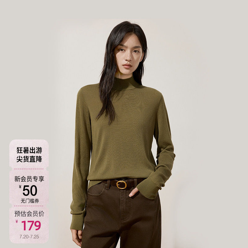 OCHIRLY欧时力 澳大利亚100%美丽诺羊毛半高领毛衣女秋冬
