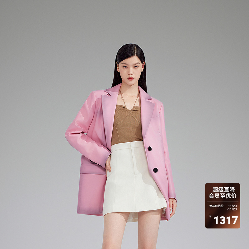 ochirly欧时力真皮西装外套