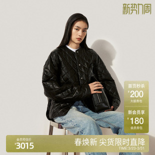 OCHIRLY欧时力 羊皮真皮羽绒服外套女菱格设计感保暖2025早春新品