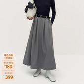伞裙高级感2024秋冬新品 OCHIRLY欧时力 立体褶裥a字半身裙中长款