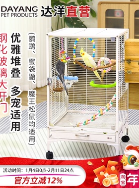 达洋直营 大号透明玻璃鹦鹉笼双层小宠笼玄凤蜜袋鼯松鼠笼子A10XB