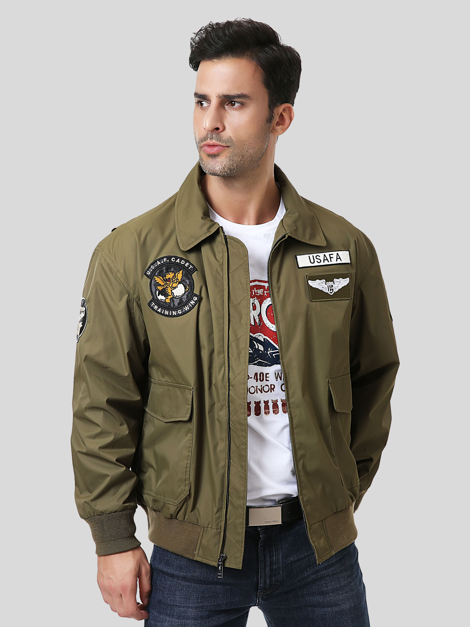 luxury lane男装军事风休闲夹克春秋长袖翻领防水透气工装军旅