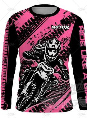 Camiseta rosa y negra de Motocross para mujer, ropa de bicic