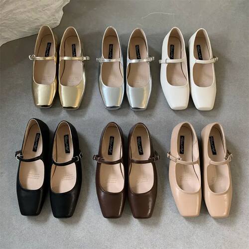 2024 Spring New Women Mary Jane Shoes Fashion Square Toe Sha