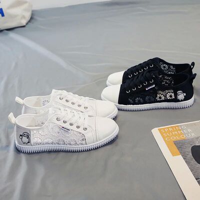 Lace breathable white shoes female summer students mesh canv
